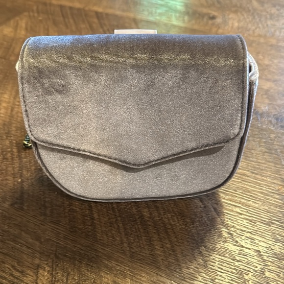 Anthropology Mauve Velvet Crossbody with Circle Faux Tortoise Handle - Picture 3 of 6